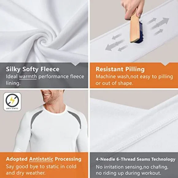 Men's Thermal Base Layer Set Fleece Lined Performance Fit Stretch Activewear